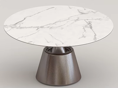 Modern Round Marble Dining Table With Veined Top And Conical Metal Base 3d model