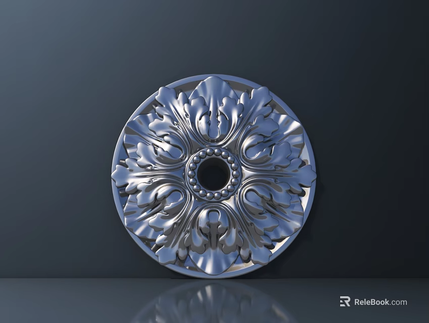 Intricate Circular Metal Carving Design With Elaborate Floral Patterns On Dark Background 3d model 