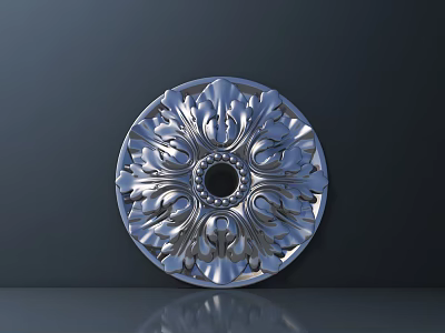 Intricate Circular Metal Carving Design With Elaborate Floral Patterns On Dark Background 3d model
