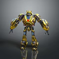 Golden Robot Character Model With Yellow Black Color Scheme And Red Chest Emblem Standing Pose