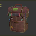 Brown Backpack With Green Label Yellow Star Straps And Buckles Design 3d model