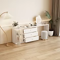 White Modern Bedroom Dresser With Drawers Cabinet Stool Floor Lamp And Plants