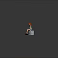 Red Haired Woman With Tattoos Sitting On Metal Box On Wooden Floor