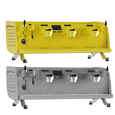 Yellow And Gray Kitchen Appliance With Multiple Sections Control Panel And Movable Wheels Design 3d model