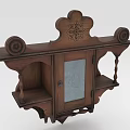 Ornate Antique Wooden Wall Cabinet With Carved Design Mirror And Storage Shelves