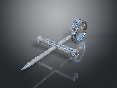 Luxurious Silver Hairpin and Ring with Sparkling Diamonds for Elegant Fashion Accessories 3d model