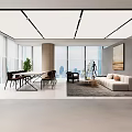 Modern Open Office With Large Windows Wooden Floors Green Plants And City View