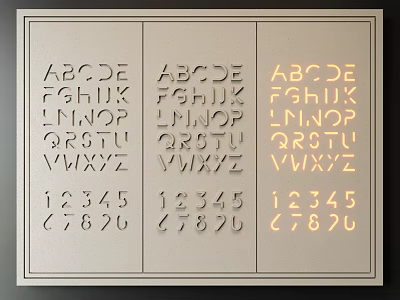 Modern Wall Decor Featuring Three Arranged Letters And Numbers Panels 3d model