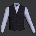 Men's Dark Plaid Vest With Light Blue Long Sleeve Shirt And Chest Pocket