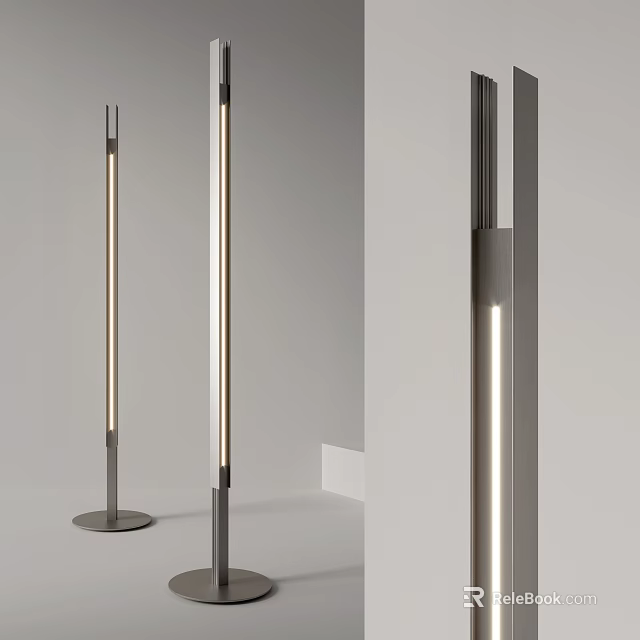 Modern Slim Design Floor Lamp With LED Lighting Metal Frame And Round Base 3d model 