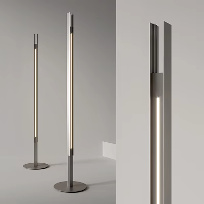 Modern Slim Design Floor Lamp With LED Lighting Metal Frame And Round Base 3d model