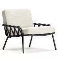 Modern Single Sofa With Light Fabric Cushion Black Metal Frame And Woven Armrests