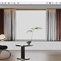 Modern Layered Curtains in Bright Living Room with Black Chair and Wooden Floor