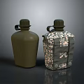 Two Practical Daily Life Water Bottles With Green And Camouflage Patterns And Straps