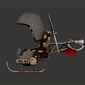 Steampunk Style Helicopter with Transparent Canopy Metal Propeller Red Accent and Ski Landing Gear