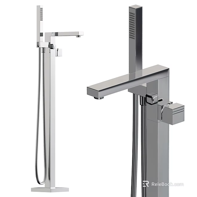Contemporary Modern Chrome Bathroom Faucet with Handheld Shower and Single Handle Design 3d model 