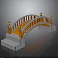 White and Orange Arch Bridge with Steps Railings and Lanterns 3d model
