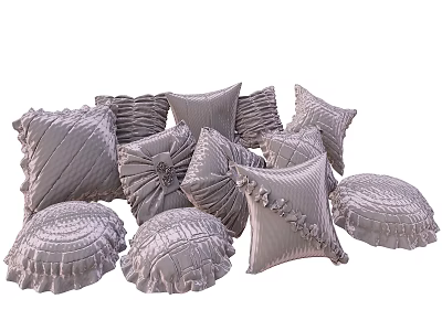 Gray Velvet Decorative Pillows With Ruffled Edges Textured Patterns And Pleated Details 3d model