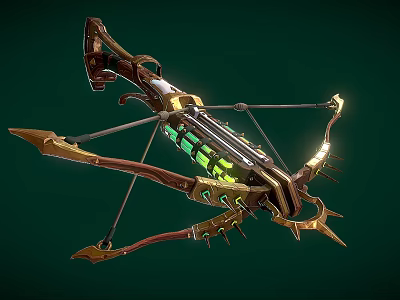 Fantasy Bow Weapon With Golden Accents Green Glowing Core And Intricate Design 3d model