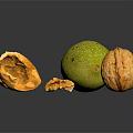Fresh Walnuts Featuring Whole Green Brown Cracked Shell And Kernel On