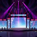 Modern Stage Design With Purple Red Lighting Large LED Screens And Decorative Steps