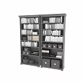 Stylish Bookshelf Unit With Multiple Shelves Books And Storage Boxes Design 3d model