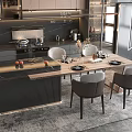 Modern Kitchen Interior Design With Island Counter Dining Table Chairs And Cabinets 3d model