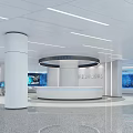 Circular Modern Lobby Reception Desk With Spacious Bright Interior And Digital Screens 3d model