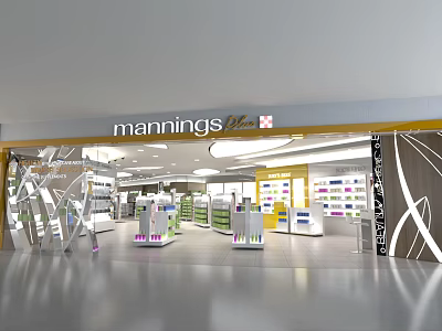 Mannings Plus Mall Shop Bright Interior With Shelves And Products 3d model