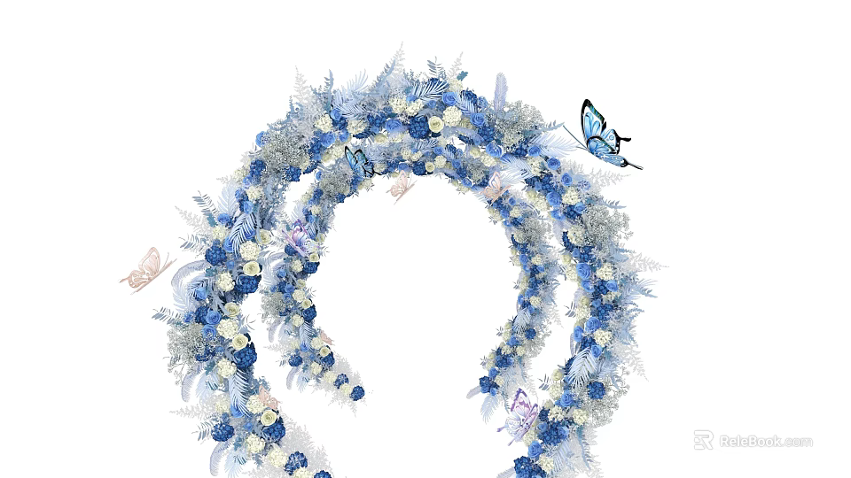 Check in Photo Spot With Blue And White Floral Arch And Butterflies 3d model 