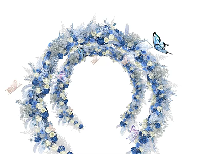Check in Photo Spot With Blue And White Floral Arch And Butterflies 3d model