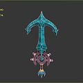 Ornamental Teal Weapon 3D Model With Sharp Top Gear Base And Yellow Spikes
