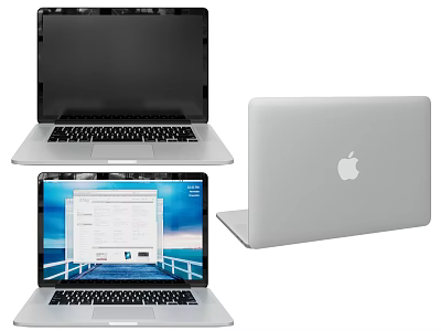 Silver Laptop Displaying Screen Keyboard And Back Logo In Multiple Angles Design 3d model