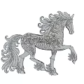 Decorative Wooden Horse Sculpture With Intricate Carved Patterns And Lifted Leg