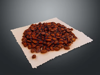 Freshly Roasted Coffee Beans Piled On Parchment Paper With Dark Grey Backdrop 3d model