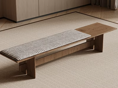 Modern Wooden Bench With Woven Cushion For Indoor Living Space 3d model