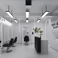 Modern Hair Salon Interior With White Decor Mirrors Barber Chairs Front Desk And Green Plants