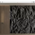 Modern Sofa Background Wall With Stone Texture And Wooden Slats 3d model