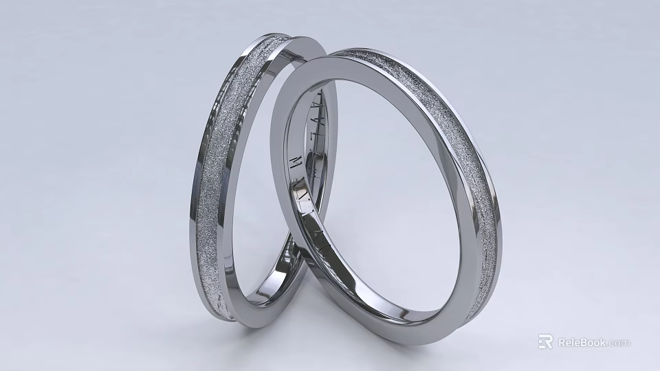Modern Silver Brushed Textured Rings Intertwined Jewelry Design For Couples 3d model 