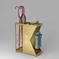 Golden Umbrella Stand With Multiple Umbrellas And Small Daily Essentials Storage