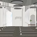 Yoga Studio with Aerial Yoga Hammocks Mats Mirrors Arched Windows and Bright Lighting