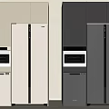 Beige and Dark Gray Kitchen Appliance Set With Refrigerator Oven and Dishwasher