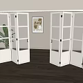 White Folding Doors With Glass Panels In Interior Living Room With Wooden Floor