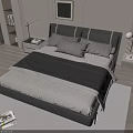 Modern Double Bed With Black Headboard Gray Pillows White Sheets And Nightstand Lamp