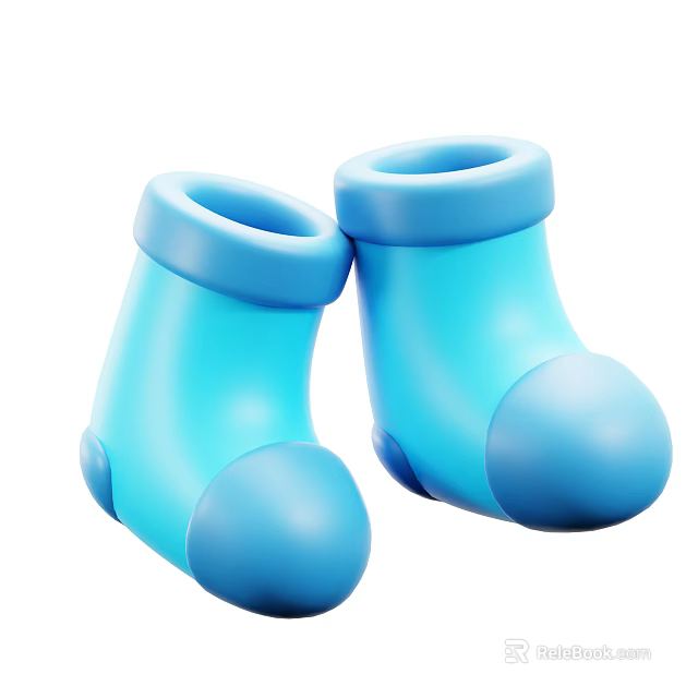 Blue Baby Booties Soft Toy With Round Toe And Cuff Design 3d model 