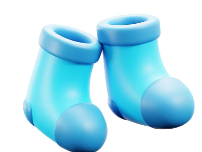 Blue Baby Booties Soft Toy With Round Toe And Cuff Design 3d model