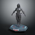 Game Movie Character 3D Model in Hooded Outfit Tight Fitting Suit on Platform Base