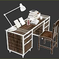 Wooden Desk and Chair Set With Table Lamp Books Photo Frame and Telephone