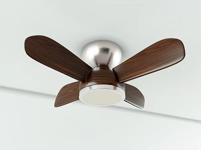 Modern Ceiling Fan with Wooden Blades and Silver Metal Base Mounted on White Ceiling 3d model