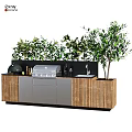 Modern Kitchen Appliances With Wooden Gray Cabinets Island Grill Sink And Olive Trees